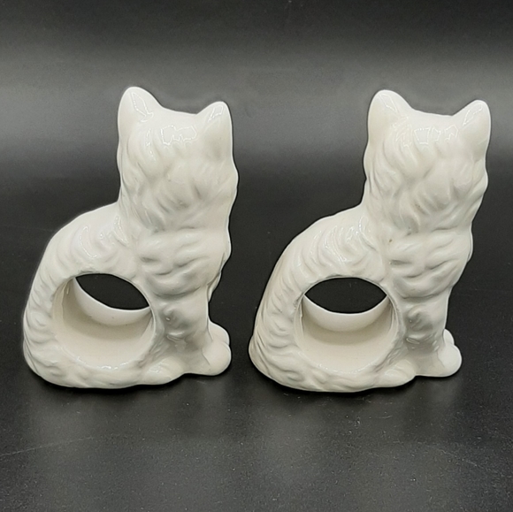 Vintage Cat Kitten Napkin Ring Holders Pair Bone China by Abbott Made in Taiwan - Picture 3 of 7